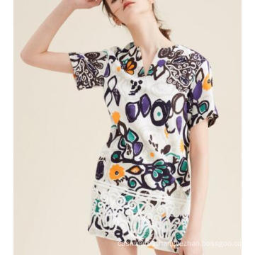 Summer Fashion Latest Printed Jacquard Scrawl Short Sleeve Women′s Dress